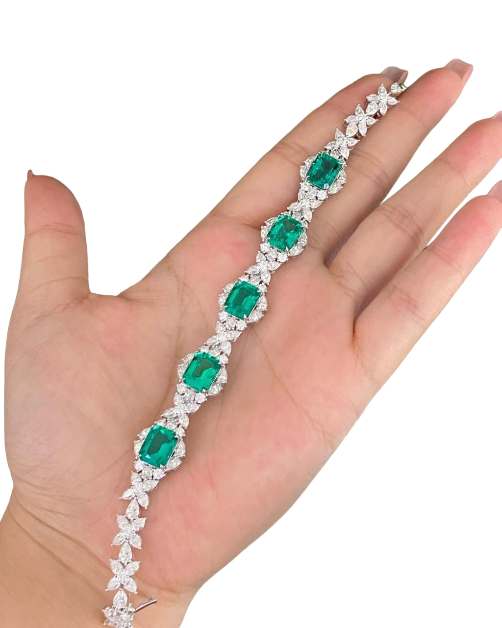Sierra Floral Emerald Cz Silver Bracelet