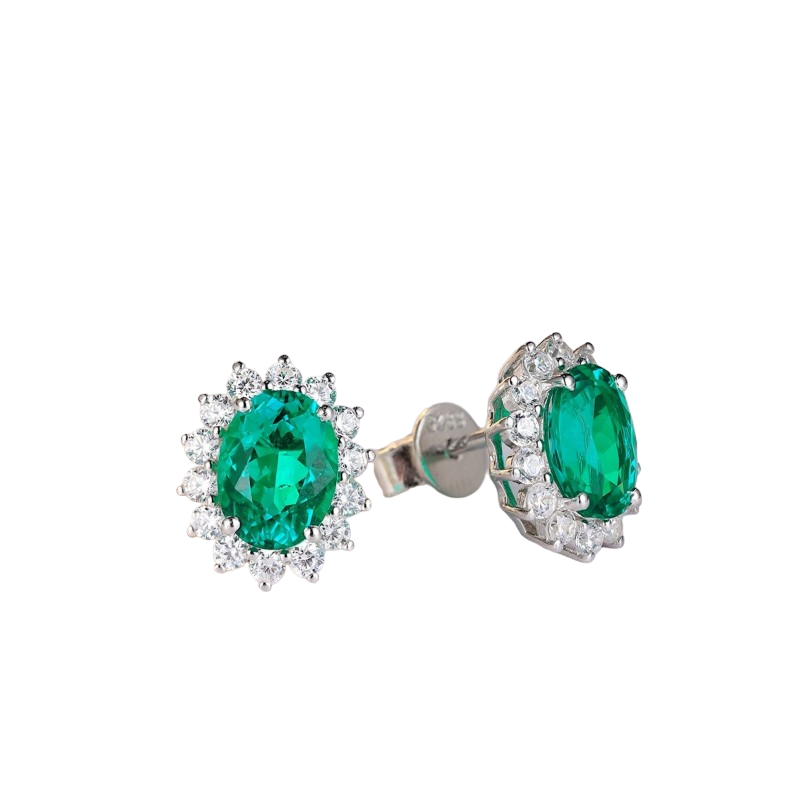 Sierra 2.20 cts Emerald Oval Halo Studs