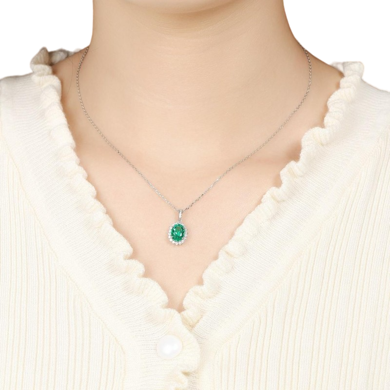 Sierra Halo Oval Silver Necklace