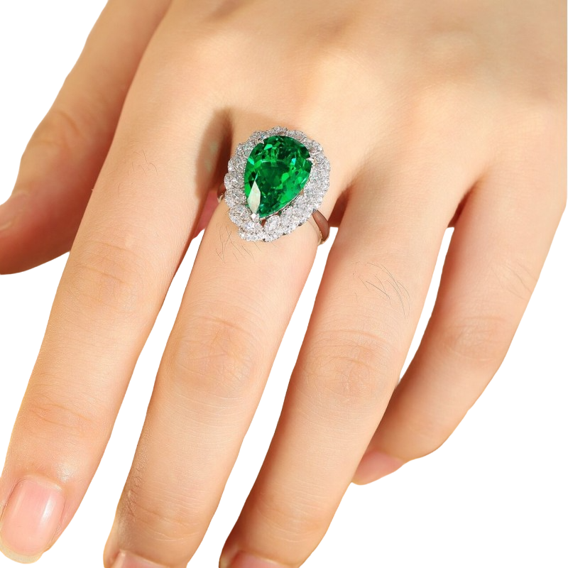 Sierra Pear Cut 5.50 cts Emerald Halo Ring