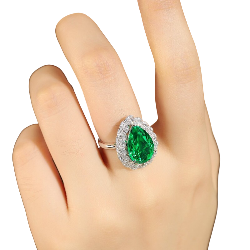 Sierra Pear Cut 5.50 cts Emerald Halo Ring