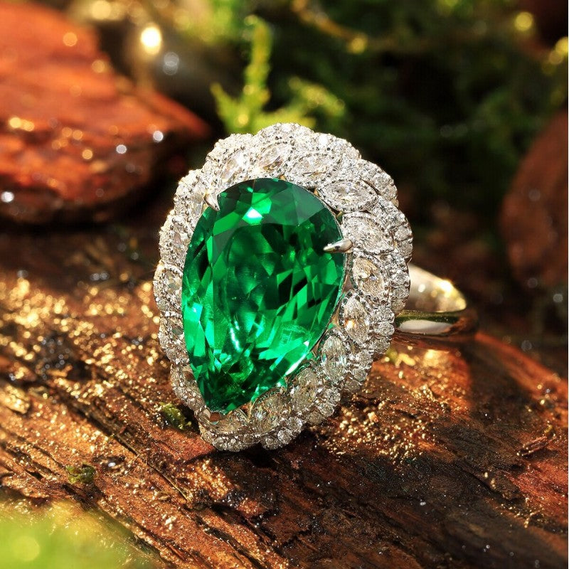 Sierra Pear Cut 5.50 cts Emerald Halo Ring