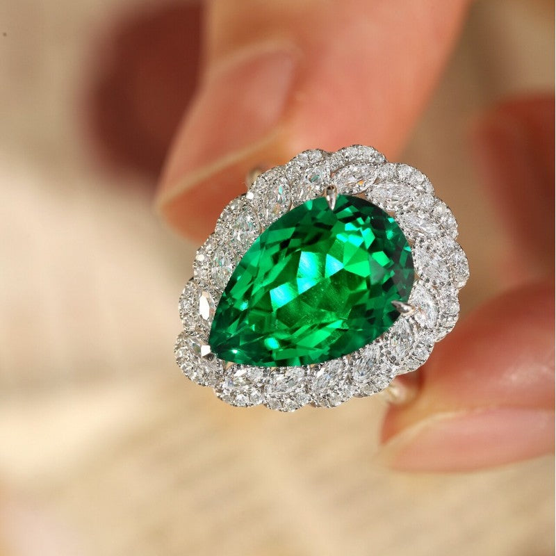 Sierra Pear Cut 5.50 cts Emerald Halo Ring
