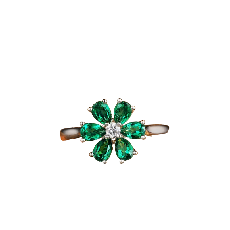 Sierra Green Flower 0.95 cts Emerald Ring