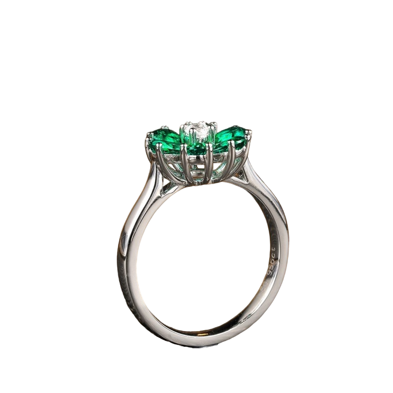 Sierra Green Flower 0.95 cts Emerald Ring