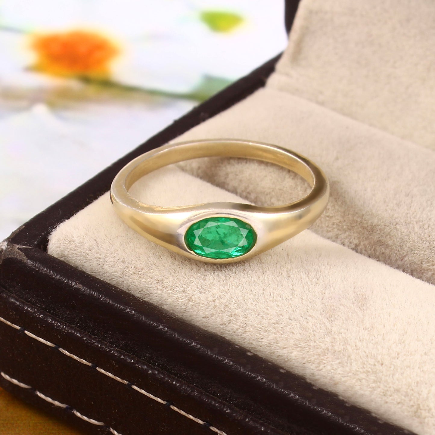 Natural Elegant Matte Oval Emerald Ring