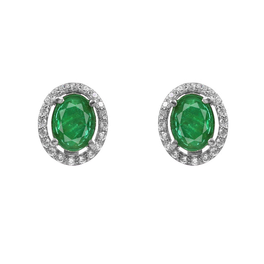 Natural Emerald and Diamond Halo Stud Earrings