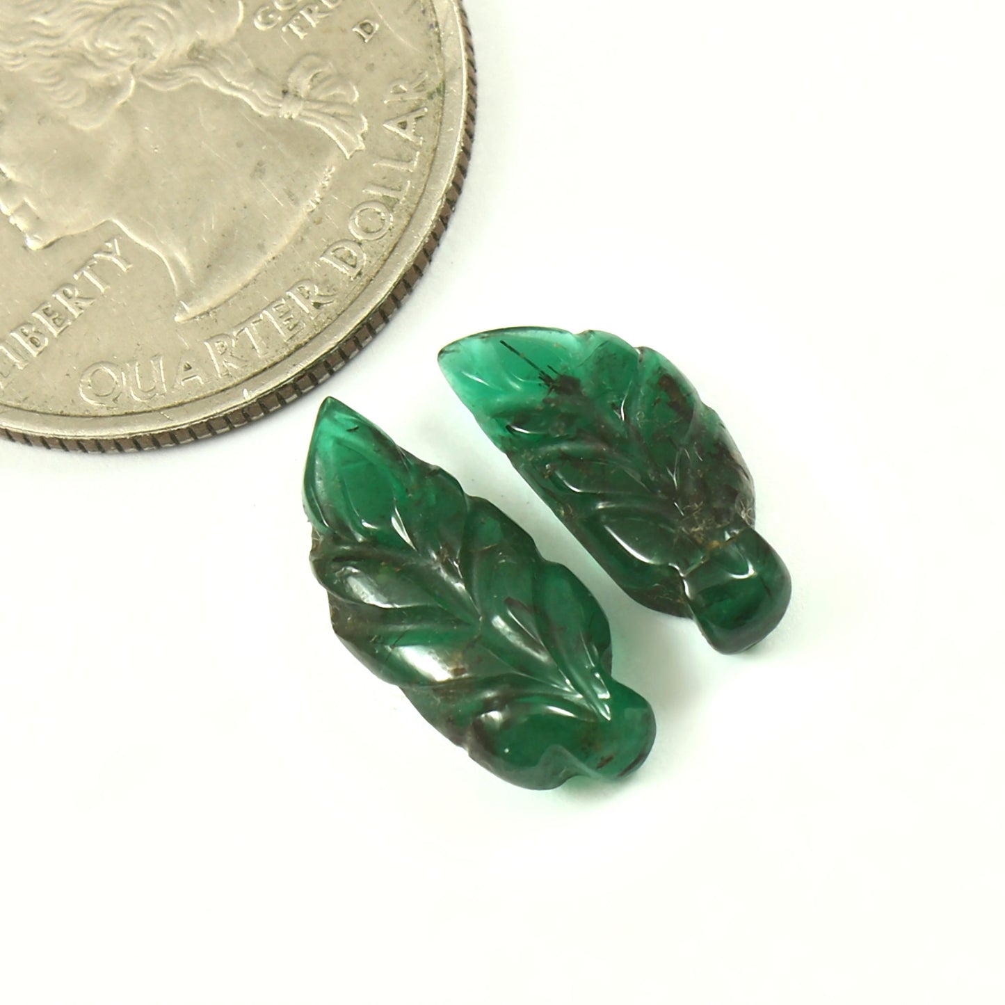 Natural Zambian Emerald Leafs Carving Pair ct. 5.55