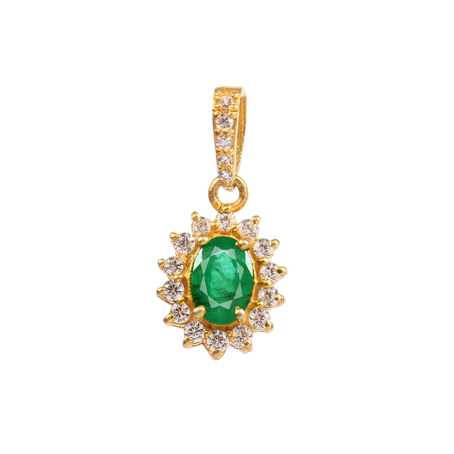 Natural Elegant Oval Emerald and Diamond Halo Pendant