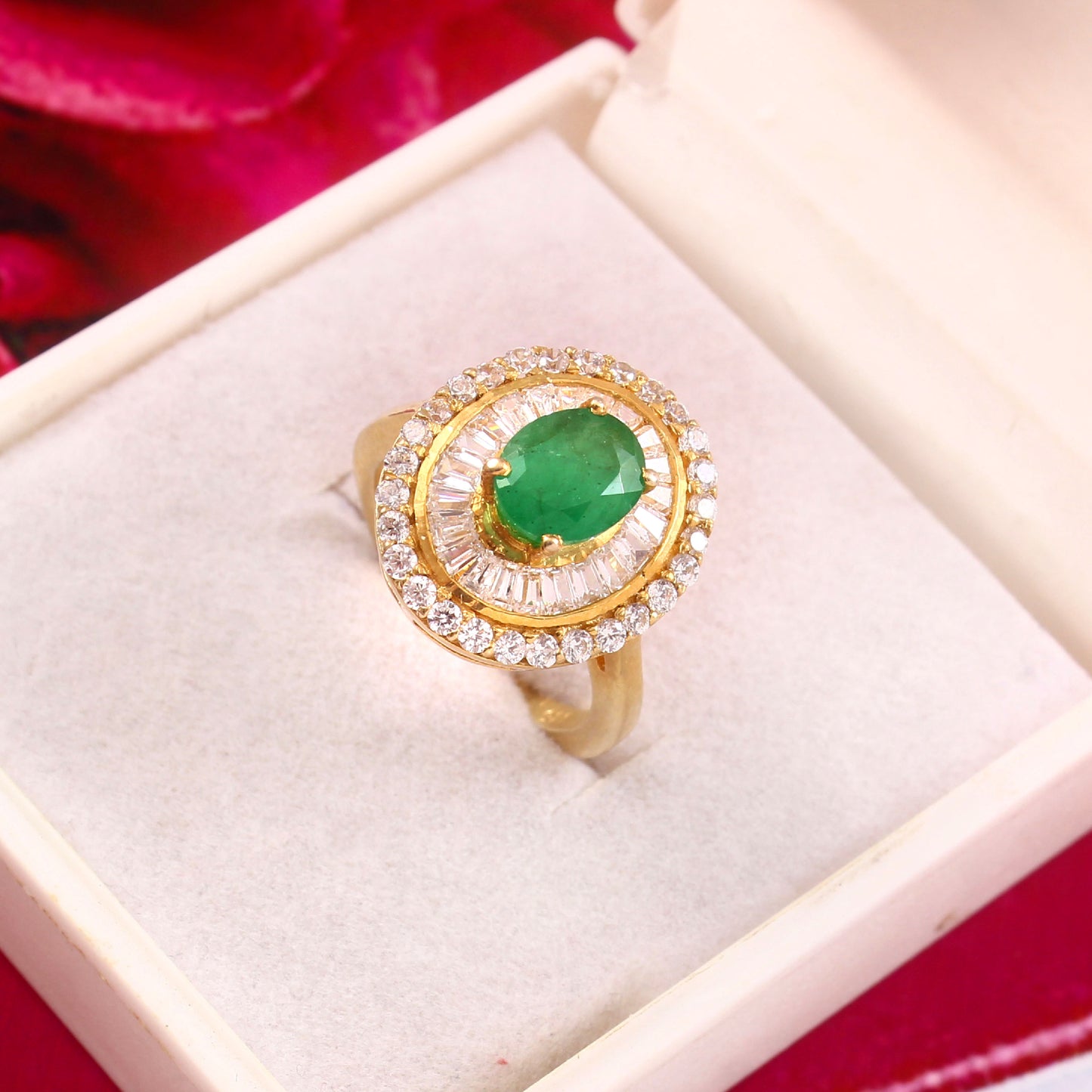 Natural Oval Cut Emerald Halo Diamond Ring