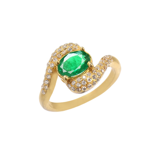 Natural Oval Cut Emerald Wave Diamond Ring