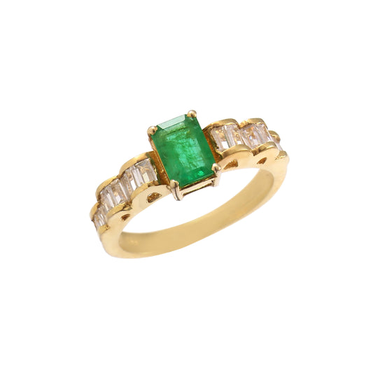 Natural Emerald Cut Emerald Baguette Diamond Ring