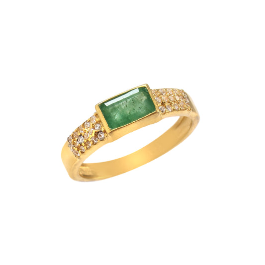 Natural Horizontal Emerald Pavé Diamond Ring