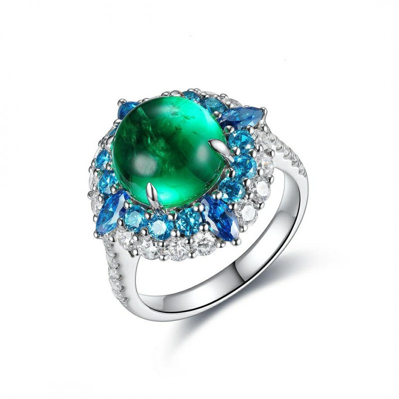 Sierra Ocean Aurora Emerald Halo Ring