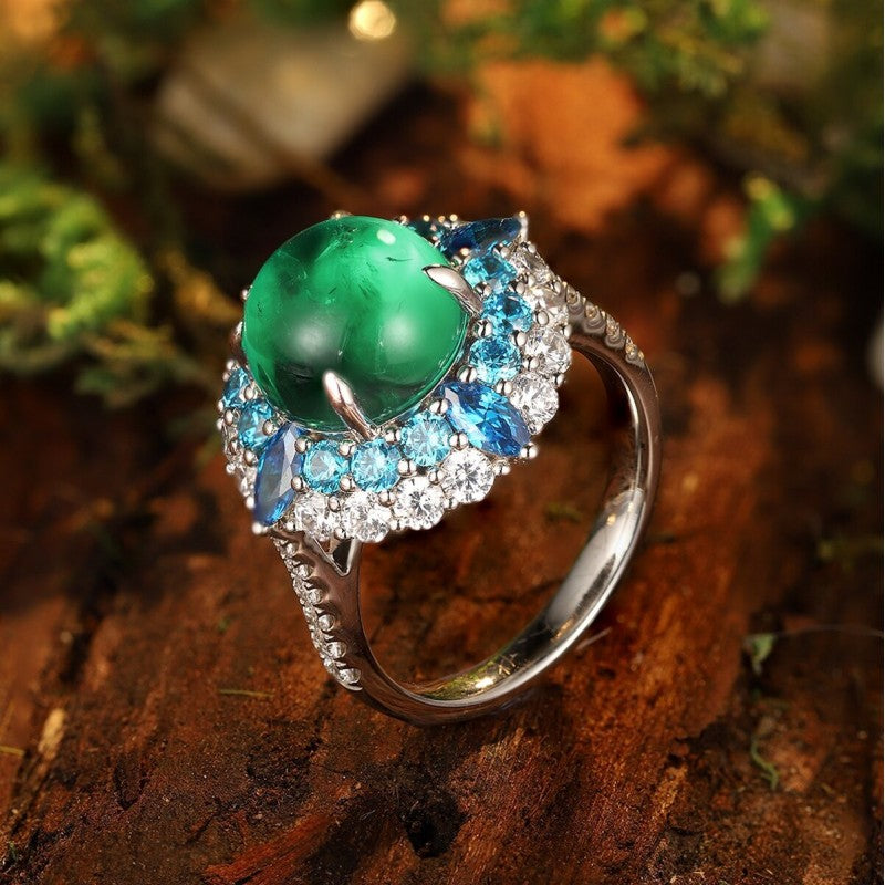 Sierra Ocean Aurora Emerald Halo Ring
