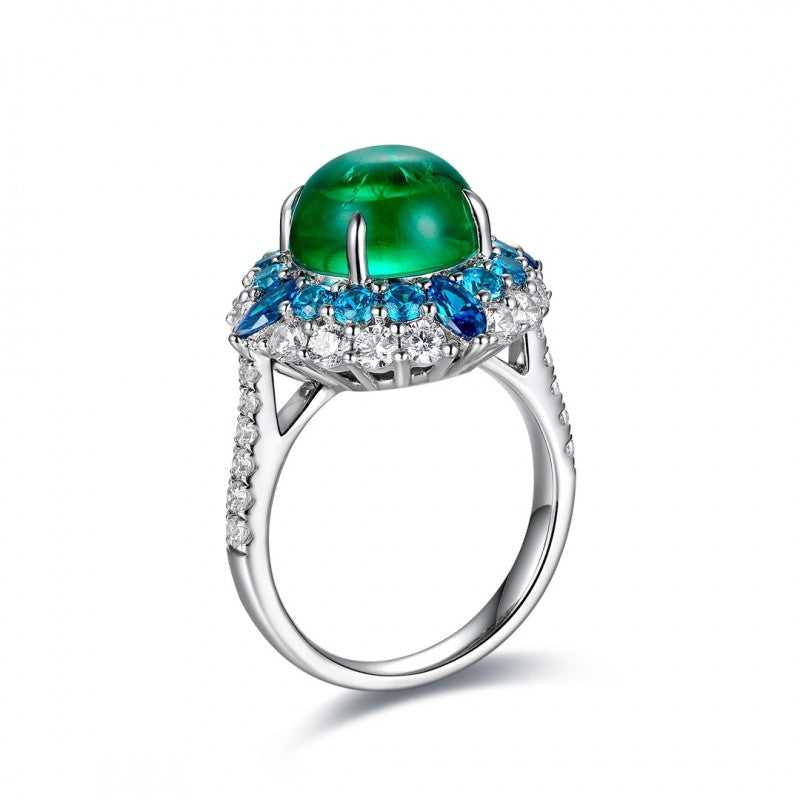 Sierra Ocean Aurora Emerald Halo Ring