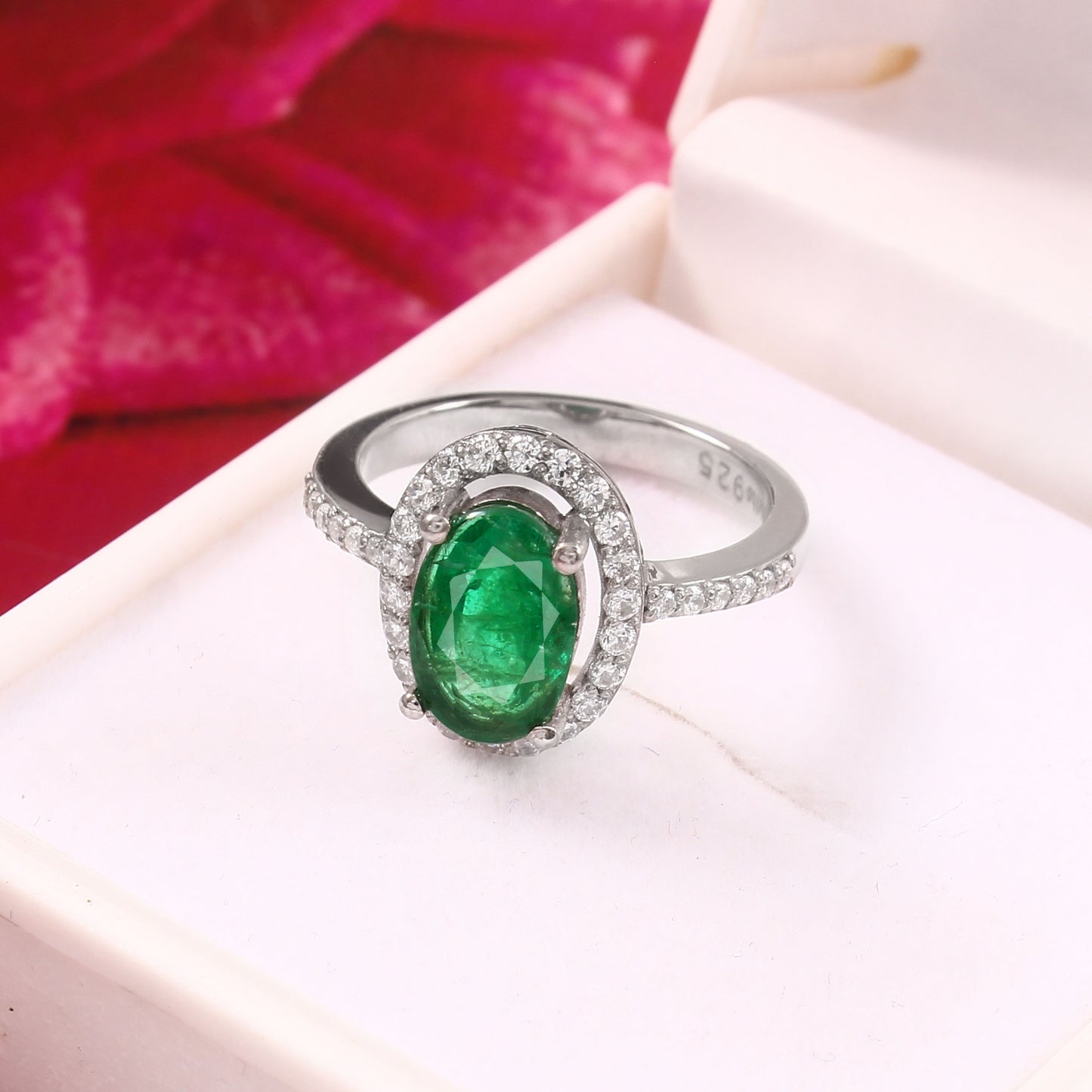 Natural Emerald Oval-Cut Emerald Halo Ring