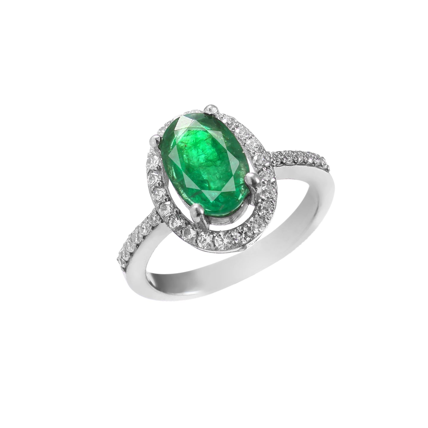 Natural Emerald Oval-Cut Emerald Halo Ring