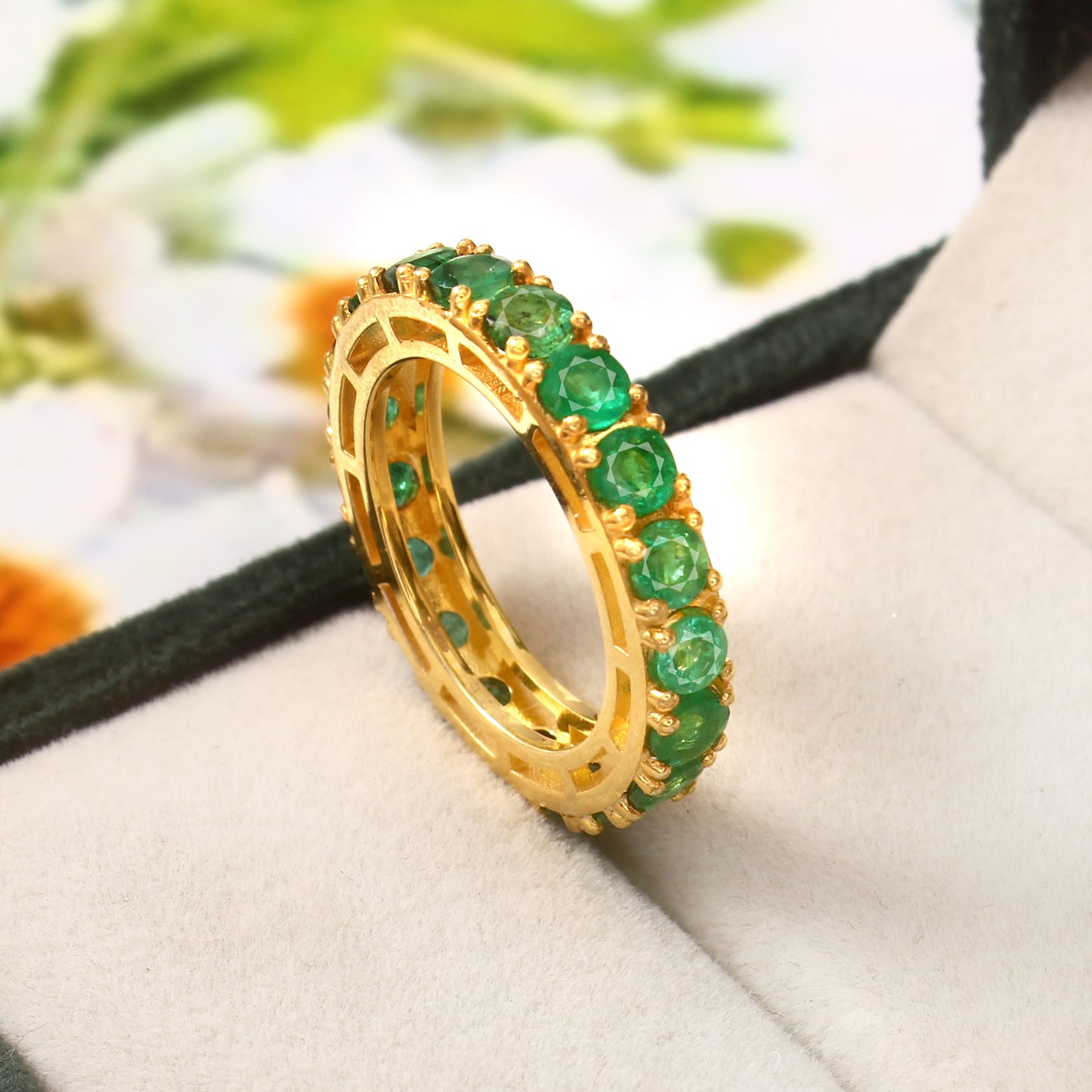 Natural Emerald Eternity Band in 18K Gold Plating Ring