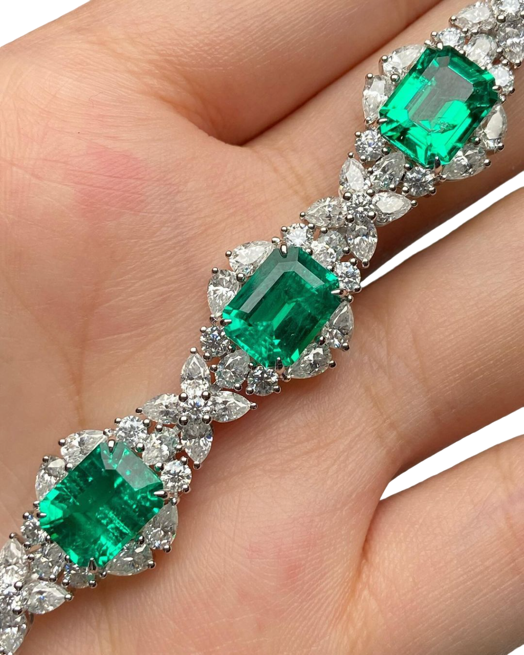 Sierra Floral Emerald Cz Silver Bracelet