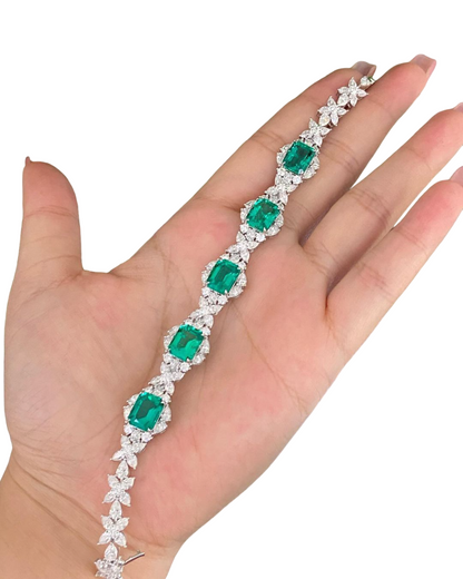 Sierra Floral Emerald Cz Silver Bracelet