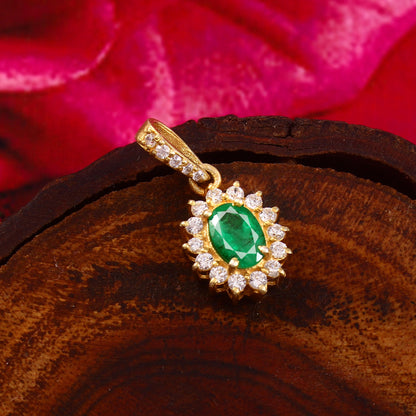 Natural Elegant Oval Emerald and Diamond Halo Pendant