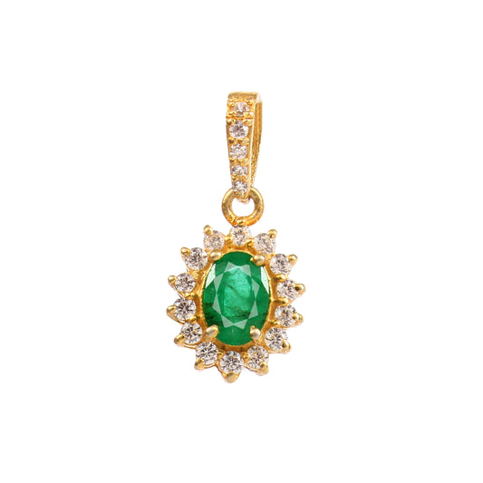 Natural Elegant Oval Emerald and Diamond Halo Pendant