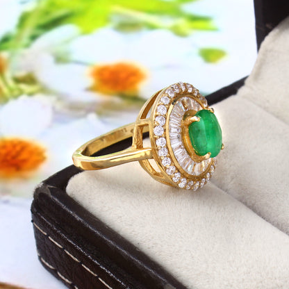 Natural Oval Cut Emerald Halo Diamond Ring