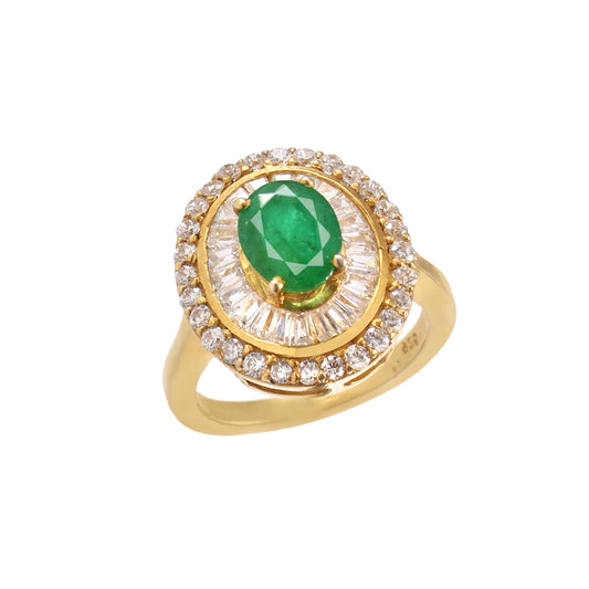 Natural Oval Cut Emerald Halo Diamond Ring