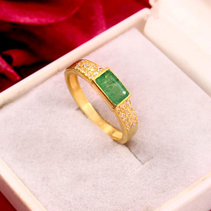 Natural Horizontal Emerald Pavé Diamond Ring