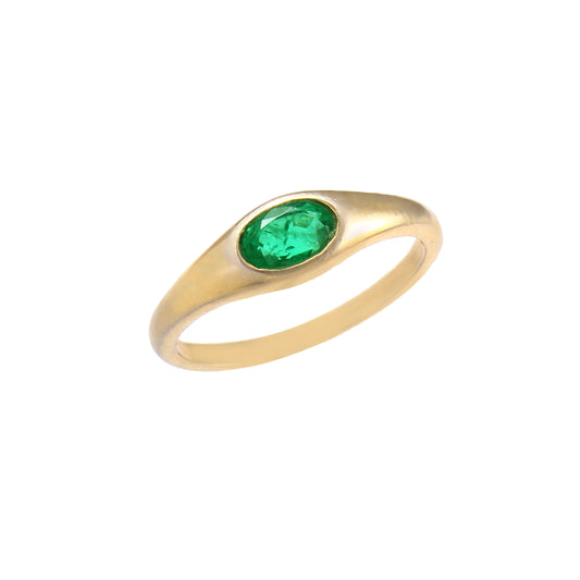 Natural Elegant Matte Oval Emerald Ring