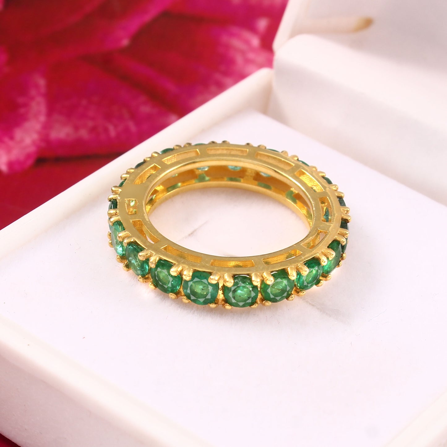 Natural Emerald Eternity Band in 18K Gold Plating Ring