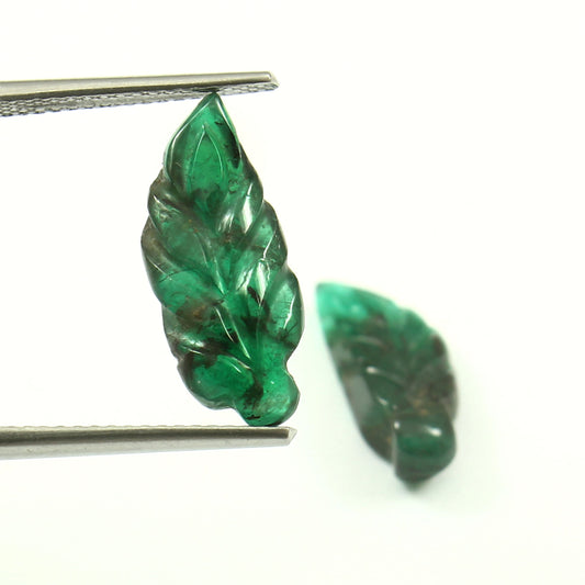 Natural Zambian Emerald Leafs Carving Pair ct. 5.55